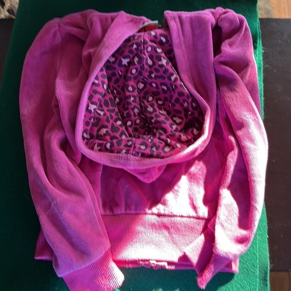 Hello Kitty Girls Pink Velour Full Zip Hoodie Jacket Size 4 Hooded Sweatshirt - Picture 2 of 4